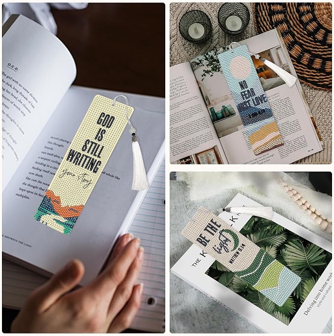 Christian Diamond Art Bookmarks - 6 Pcs DIY Bible Verse Diamond Painting Bookmarks with Mountains Rivers Pattern Religious Gem Art Craft Inspirational Gift for Reading Lovers Beginners