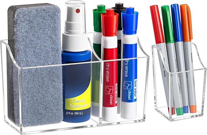 Magnetic Dry Erase Marker Holder Set for Whiteboard,Magnetic Pen Holder for Fridge Refrigerator,Locker Organizer,Locker Accessories,Marker Organizer for School,Office,Surface-Safe Silicone Pads