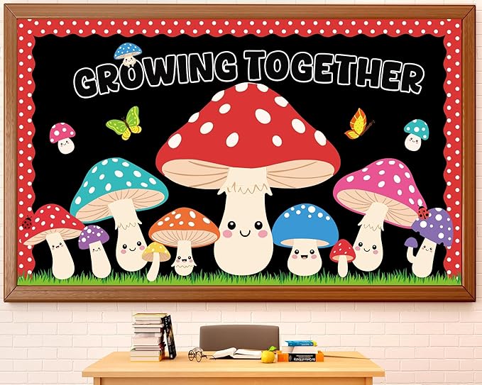 Mushroom Bulletin Board Decorations Colorful Mushrooms Cutouts Growing Together Bulletin Board Summer Classroom Decor Butterflies Cutouts for Spring Student Door Wall Back to School Supplies