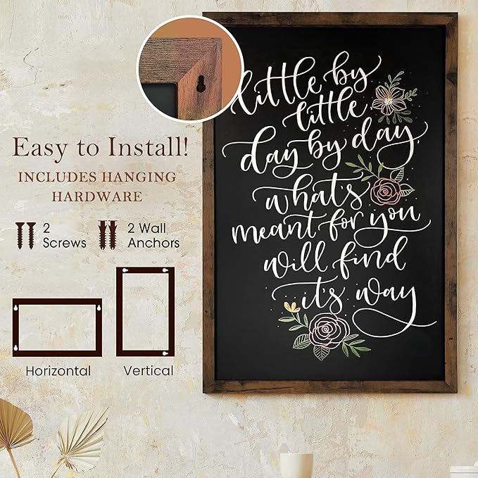 Loddie Doddie Magnetic Chalkboard & Magnet Board - 24 x 36 in, Rustic Wood Frame - Stain-Resistant Surface for Chalk Calendar - Photo & Note Organization with Magnet Display - Rustic Wall Decor
