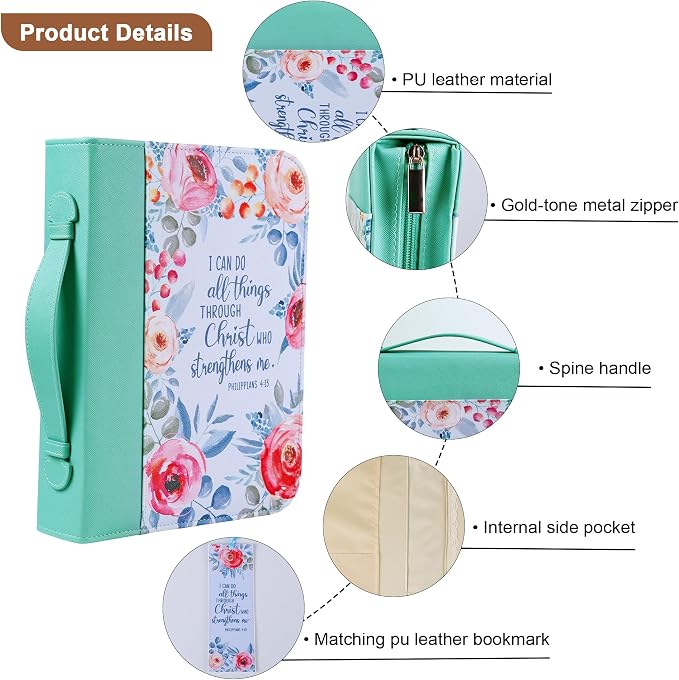 Bible Cover Case for Women PU Leather Woman Book Carrying Bag Bible Study Sipples Accessories with PU Bookmark Journaling Kit Christian Gifts