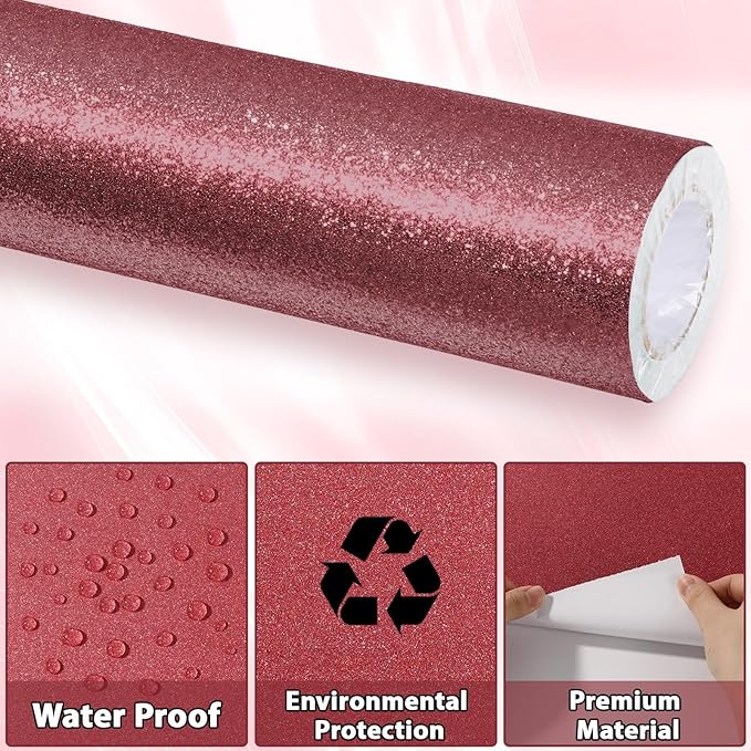 Qyeahkj 17in x 20ft Glitter Bulletin Board Paper Roll Bulletin Board Background Paper Fade Resistant Classroom Decoration Poster Art Craft Home Wall Education Decor Supplies Wine Red