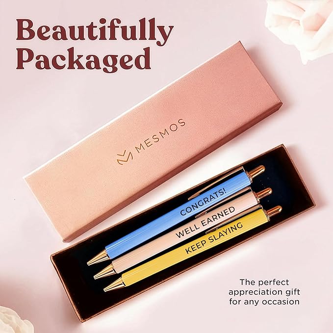 MESMOS 3pcs High End Luxury Congratulations Gifts for Women, Job Promotion Gifts for Women, Thank You Gift for Teacher, Employees, Coworkers, Mentors & Managers German-Ink & 1mm Swiss-Tip Luxury Pen.