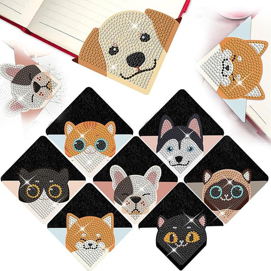 8 Pcs Diamond Painting Bookmark, DIY Corner Book Makers for Adults Book Lovers, Diamond Dot Art Beginners, Small Diamond Art Kits, Paint by Art Crafts Gift for Women Girls (Dog)