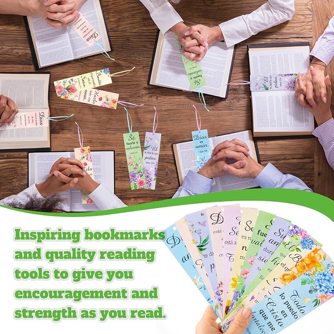 Skyygemm 120 Pcs Spanish Religious Bible Verse Bookmarks Bible Separators Spanish with Colored Rope Separadores De Biblia En Español Inspirational Christian Bookmarks Gifts for Women Church Prayer