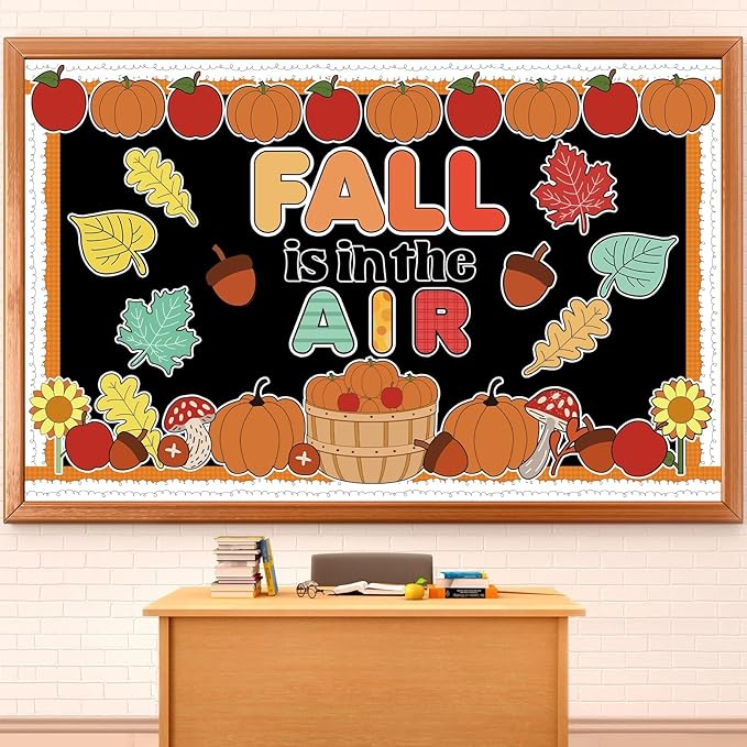 Fall Thanksgiving Bulletin Board Set Fall Pumpkin Classroom Decorations Autumn Maple Leaves Pumpkin Paper Cutouts Borders for Office School Thanksgiving Harvest Chalkboard Wall Supplies