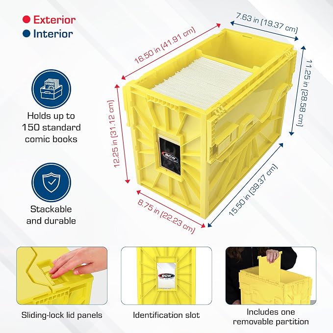 BCW Short Comic Book Bin | Holds 150 Comics | Stackable Plastic Storage | Acid-Free Organizer | Yellow, Single