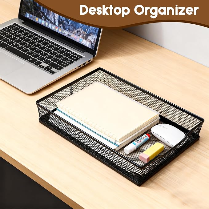 Yummy Sam 2 Pack Desk Drawer Organizer Tray, Office Drawer Organizer Tray with 2 Dividers, Metal Mesh Drawer Organizers for Desk, Desktop, Office Supplies, 12.2X8.8x2.1Inches