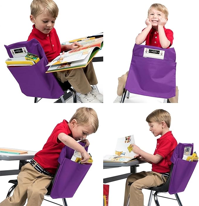 Seat Sack Student Chair Storage Pocket - 17", Single Pocket, Classroom Chair Organizer for Student Desks, Durable Over-the-Chair Storage, Purple, 25-Pack