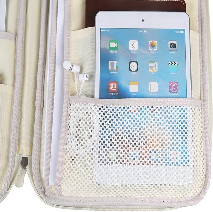 JAKAGO Travel Portfolio Organizer Waterproof A4 Document Bag Multifunctional Travel Note Pouch Zippered Case for Notebook, Ipad, Journals, Sketch Books (Flower)