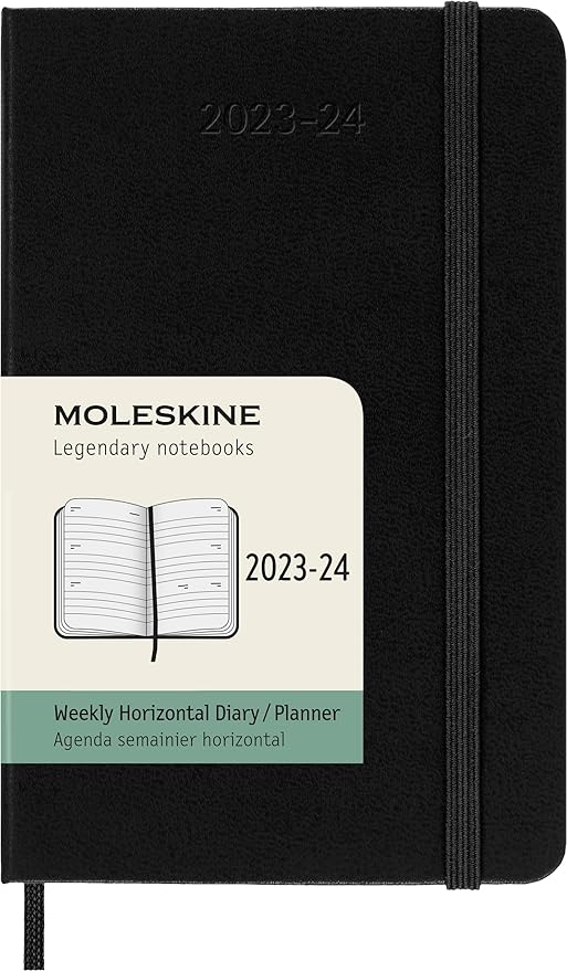 Moleskine 2023-2024 Weekly Horizontal Planner, 18M, Pocket, Black, Hard Cover (3.5 x 5.5)