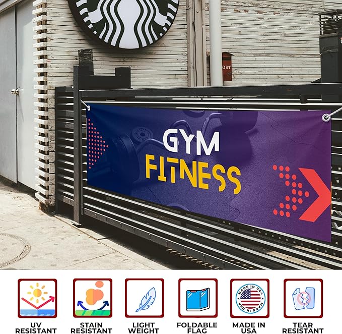 Gym Fitness Large Banners and Signs for Outdoor by Mavis Printing-Polyester Banner with 4 Holes for Easy Hang Indoor & Outdoor|4x1 Feet HD Print Sign to Promote Church| Made in USA