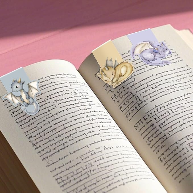Cute Dragon Magnetic Bookmarks: 8 Pcs Unique Little Dragon Book Marks for Kids, Adorable Animals Magnet Book Markers Clips, Bookish Gifts for Reading Kids Boys Girls School Supplies