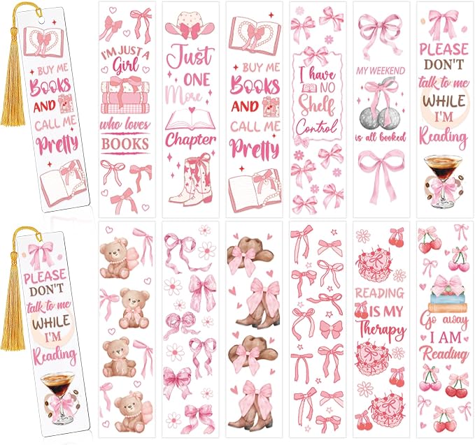 CRASHOT UV DTF Bookmark Wraps - 24 Sheets Boho Acrylic Bookmark Blanks Sticker, Rainbow UV DTF Transfer Stickers, Bee Butterfly Cactus Design for Bookworm Girls Women