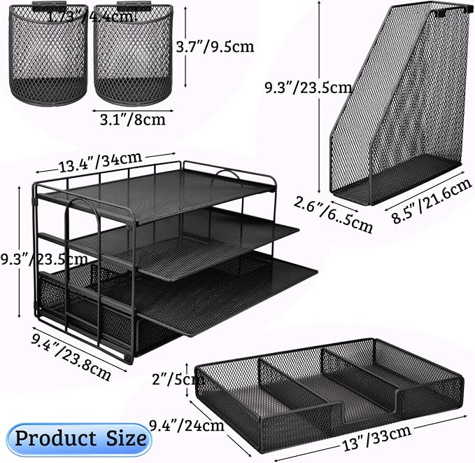 ATOMUS 4 Tier Desk Organizer, File Organizer Drawer Organizer with 2 Hanging Pen Holders Accessories & Workspace Organizers for Office Supplies Pull-Out Design (Black)