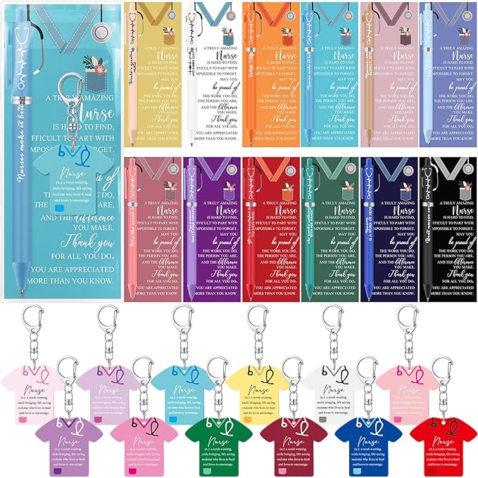 Jetec Nurse Appreciation Gifts Bulk 2026 Nures Week Pens for Women Men Graduation Students Inspirational Bookmark Card Ballpoint Pen Keychain for Nursing Coworker Assistant Thank You Gifts(12 Sets)