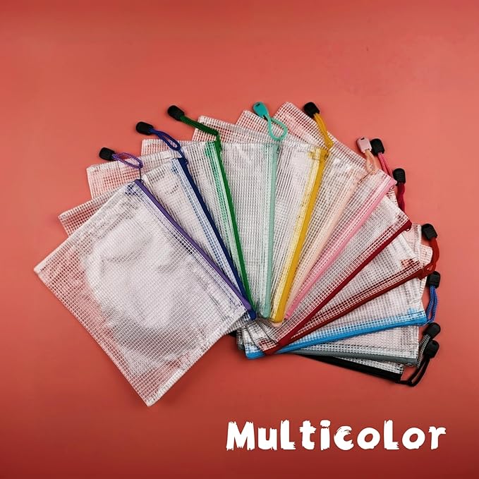 Niziting-18 Pcs,5"x 7",Plastic Mesh Zipper Pouch Document Folders Bag Zipper Zip File Folders for Office Supplies, Travel,Organizing Storage (5 x 7 Inches, Multicolor)