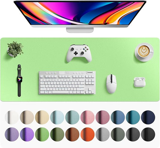 Aothia Faux Leather Desk Mat - Large Mouse Pad, Non-Slip PU Leather Blotter, Waterproof Writing Surface for Office and Home (Foam Green, 42" x 17")