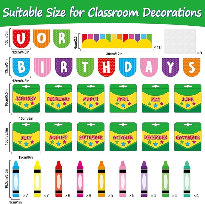 Justforjoyful Birthday Bulletin Board Classroom Decorations Crayon Box Cutouts Colorful Crayon Name Tags Decoration for Wall Chalkboard Decors Preschool Classroom Decor Teacher Back to School Supplies