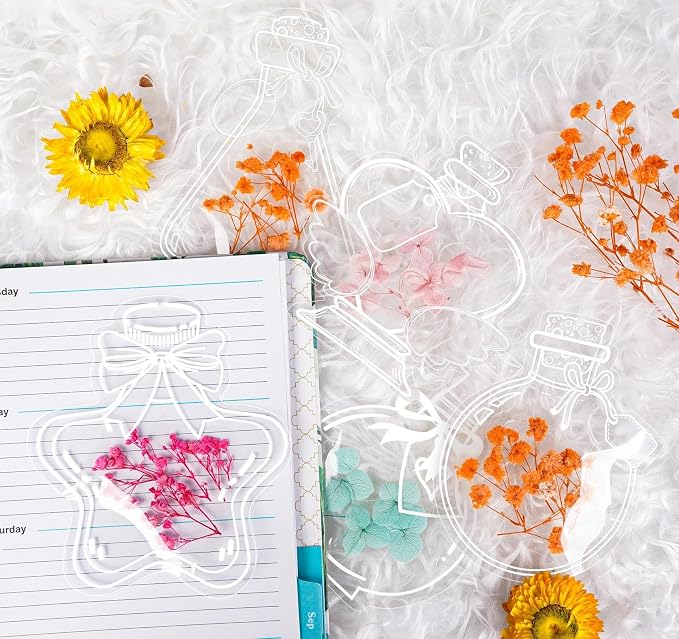 50 Pcs Bookmark Making Kit Transparent, Book Marks Set DIY Dried Flower, Include Clear Bookmarks, Colorful Tassels, Tweezer and Open Tags, Handmade Large Size Bookmark Page for Women