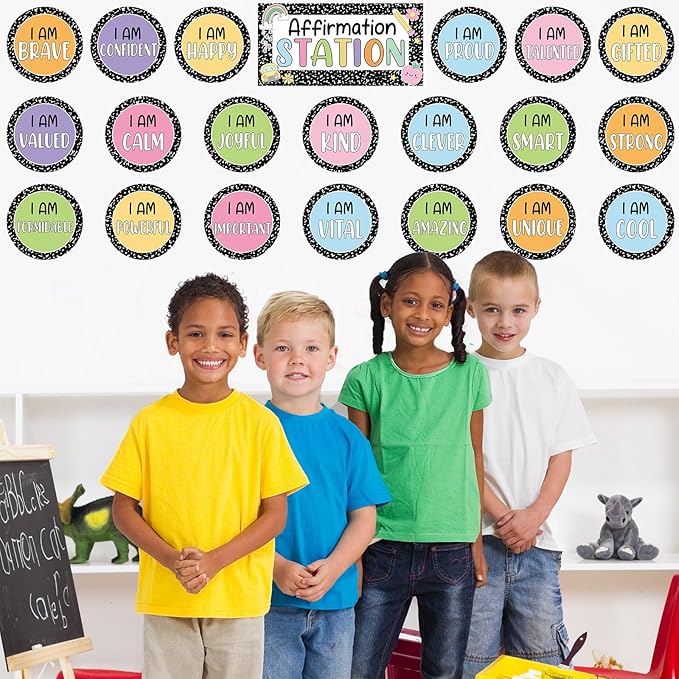 Composition Notebook Affirmation Station Bulletin Board Set Positive Bulletin Board for Classroom Mirror Growth Mindset Composition Inspirational Accent Color Cutouts for Home School Teacher Supply