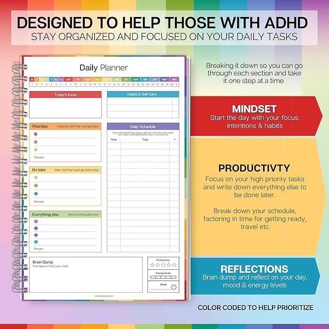 ADHD Daily Planner for Neurodivergent Adults - Productivity Daily Planner & Task Management to Stay Organized and Focused (Colorful)