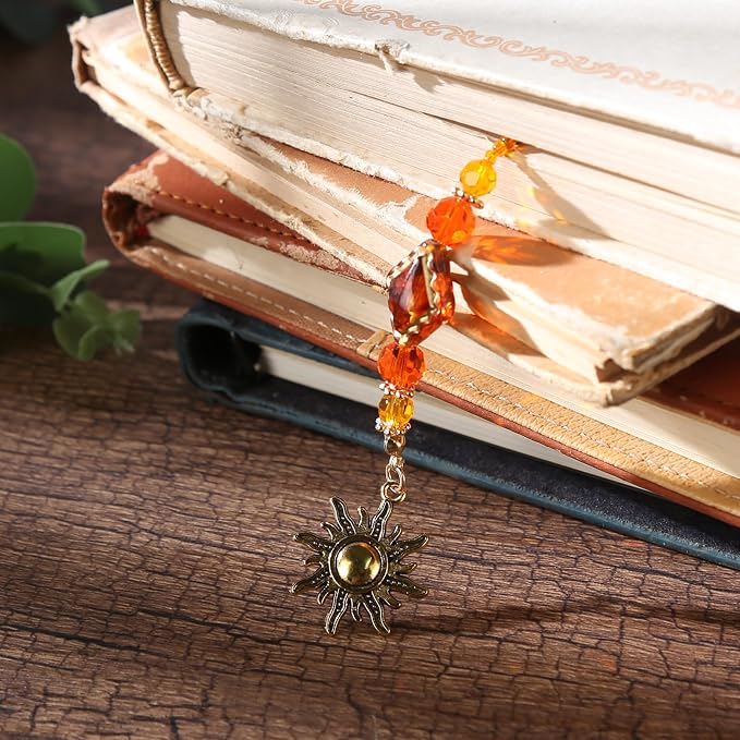 Vintage Bohemian Sun Moon Beaded Bookmark - Y2K Aesthetic Beaded Book Mark for Women & Men, Unique Aesthetic Bookish Gifts for Booklovers Students Teachers