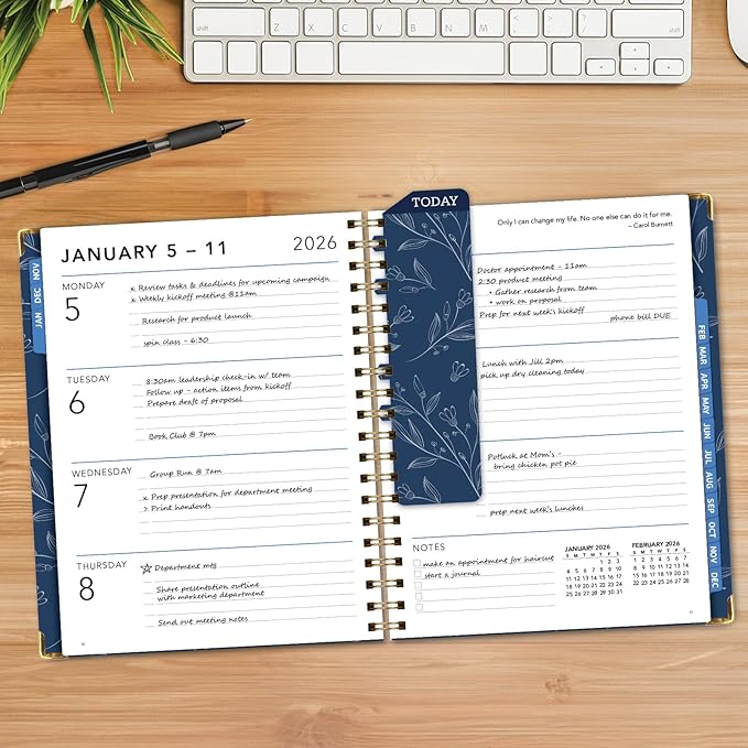 LARGE PRINT HARDCOVER 2026 Planner, 8.5"x11": 14 Months (November 2025 - December 2026), Daily Weekly Monthly Planner, Yearly Agenda, Bookmark, Pocket Folder and Sticky Note Set (Blueberry Vines)
