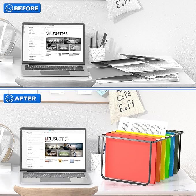 1 Pack Legal and Letter Size Hanging File Folder Frame Desk Organizer Destop Hanging File Frame, Hanging Folder Holder Metal Rack for Filing Cabinet File Drawer, 15.3" L12.4 W9.4 H
