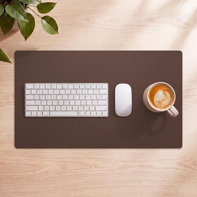 AFIING Leather Desk pad Protector, 35.4" x 17", Coffee,Desk mat | Dual-Sided Cork & PU Leather, Waterproof, Non-Slip, For Office & Gaming