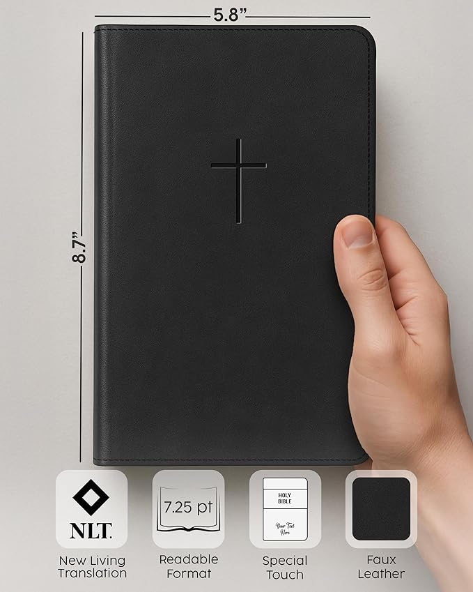 Personalized NLT Bible with Engraved Name, Classic Black Faux Leather, New Living Translation Gift Edition