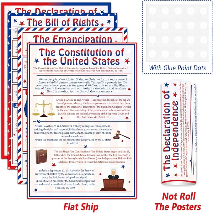 party greeting 4 Pcs Important Documents From US History Poster Set Social Studies Classroom Decorations Study Materials for Teachers Middle School and High School History Classroom Decorations