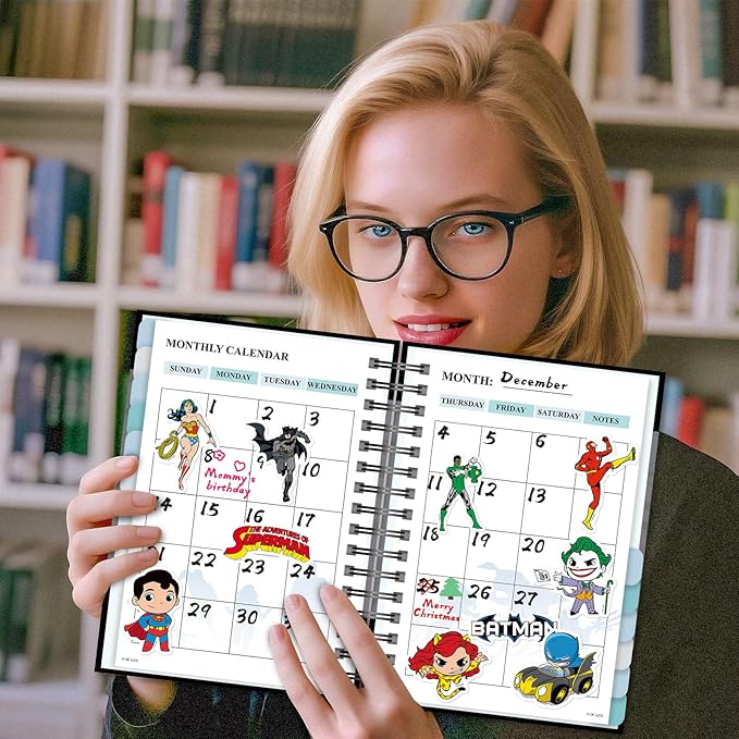 Batman 2026 Planner – Superhero Undated Daily Weekly & Monthly Planner with Calendar & Holiday Tracker, Monthly Tabs, Habit Tracker, 12 Months Spiral Agenda Book for Office School Gift Supplies