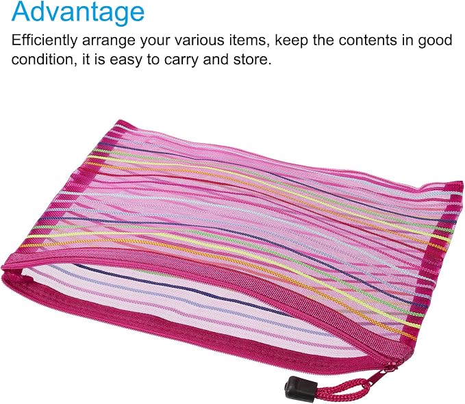 MECCANIXITY Mesh Zipper Pouches, A5 Colorful Pencil Case Document File Bags Storage Organizer for Office Supply Travel Accessory, Rose Red Pack of 6