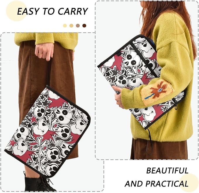 Punk Rock Skulls File Folders,Plastic Folders with 13 Pockets,Expandable File Folder for Documents School Students Office,Aesthetic Folder with Labels A4 Letter Size