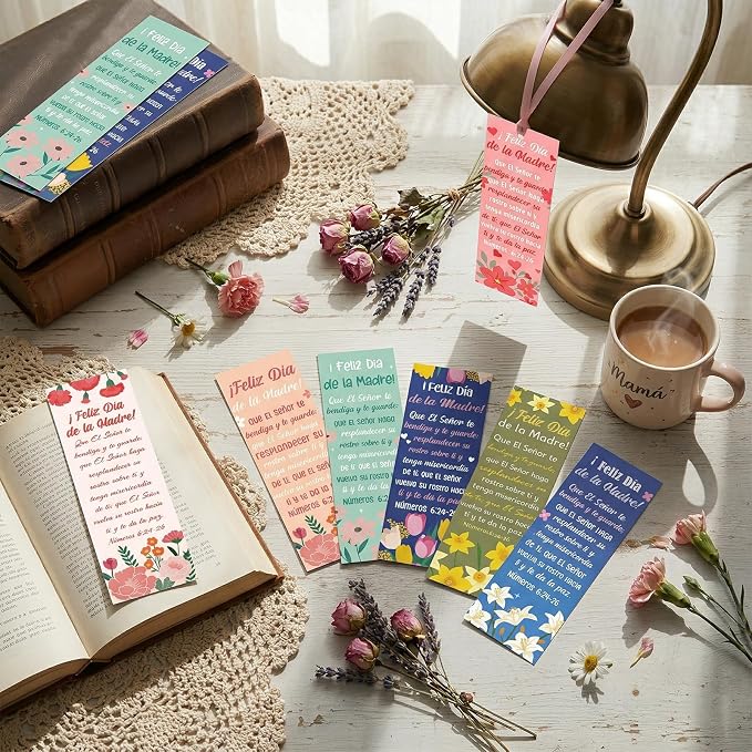 200 Pcs Mother's Day Bookmarks, Spanish Religious Bible Verse Bulk Paper Bookmark Church Gifts for Mom, Christian Inspirational Quotes Book Mark Gift for Women Mama Reading Lover