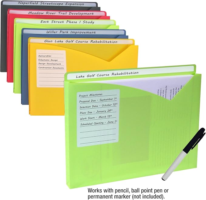 C-Line Write-On Poly File Jackets, Straight Tab, Letter Size, Assorted Colors, Pack of 25