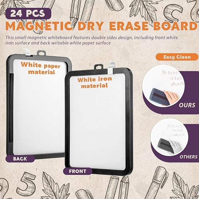 Outus 24 Pcs Dry Erase Mini White Boards Bulk 8.5 x 11'' Small Magnetic Whiteboard Double Sided Colored Writing Boards for Kids Students Locker Fridge (Black)