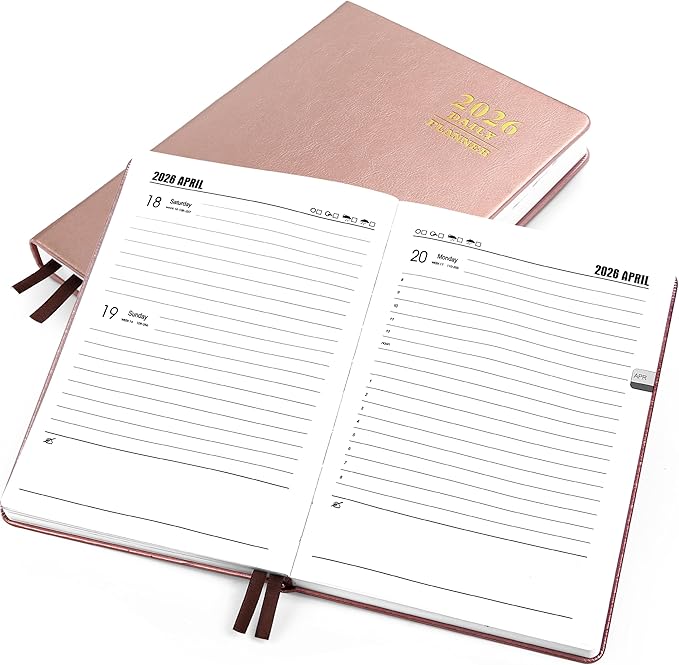KESOTE Daily Hourly Planner 2026 Full Page per Day, 2026 Diary 5.7 x 8.3 Hardcover Appointment Book Agenda 12 Month, A5 Diary Notebook Planner Christmas Gift, Rose Gold