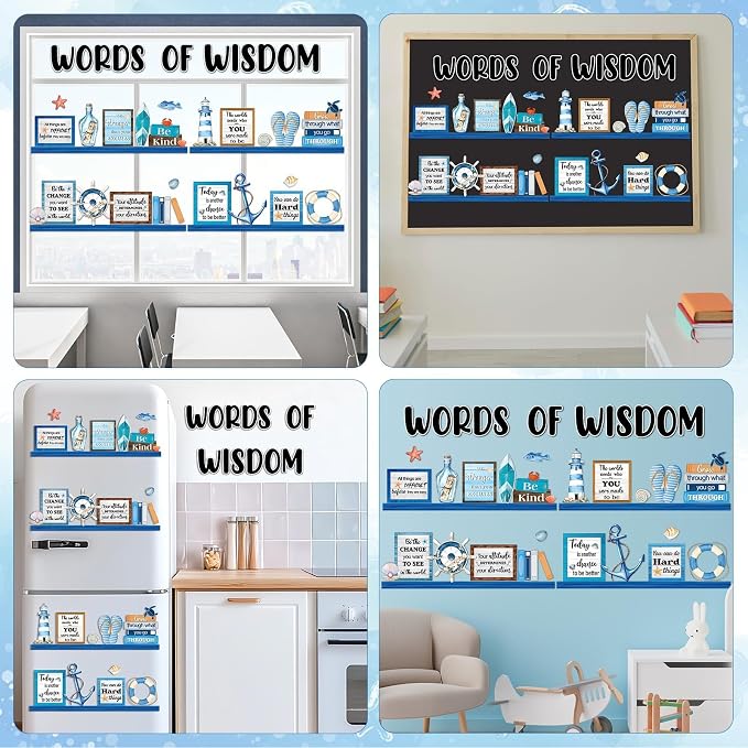 Nautical Words of Wisdom Bulletin Board Classroom Decorations Nautical Inspirational Ocean Bookshelf Paper Cutouts Motivational Door Stickers for Classroom Wall Window Educational Learning Activities