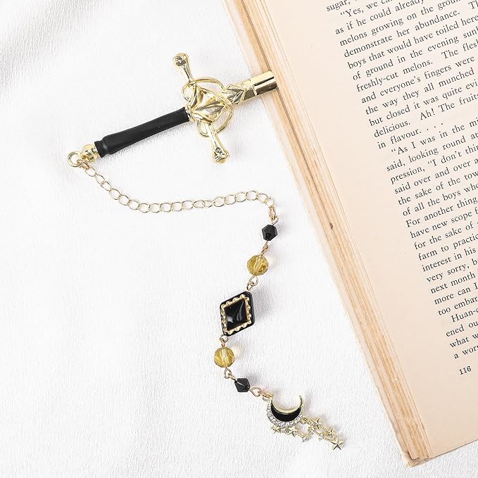 Charm Acotar Sword Bookmark - Fantasy Vintage Metal Book Marks Page Mark with Crystal Beads Moon Stars Charms for Women Men Students Teachers Reader Reading Lovers Birthday Gifts Accessories