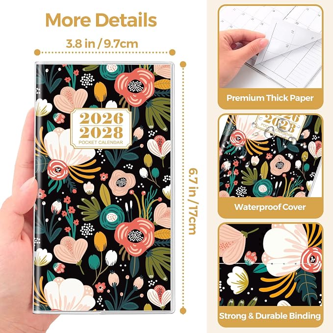 SKYDUE Pocket Calendar 2026-2028, Pocket Monthly Planner Jul 2026 - Dec 2028 for Purse, 6.7" X 3.8" 30-Month Small Planner, Academic Year Calendar, Compact Design with Plastic Sleeve
