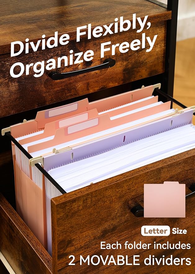 SortRax Plastic High Capacity Hanging File Folders, 4" Expansion for Bulky Documents, Side-Sealed Pocket, Holds Heavy Files, Letter Size, Movable Dividers, Insertable Tabs, 6 Pack, Pastel Colors