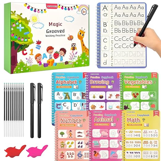 6 Pack Magic Grooved Writing Practice Books Reusable Magical Handwriting Practice for Kids Ages 3-8 Kindergarten Back to School Educational Gift Preschool Valentines Classroom Gift