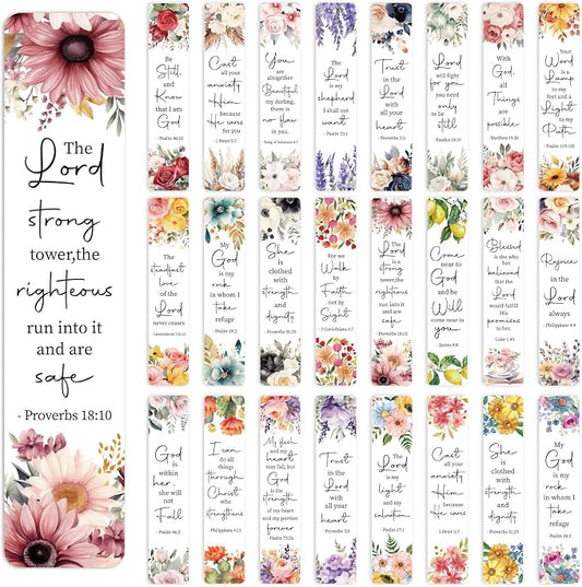 AFRITEE Blank Acrylic Bookmark Stickers - 24 Sheets Bible Inspirational Quotes UV DTF Sticker for Blank Bookmark, Christian Flowers Rub on Transfer Decals DIY Bookmarks Decoration Gift for Book Lover