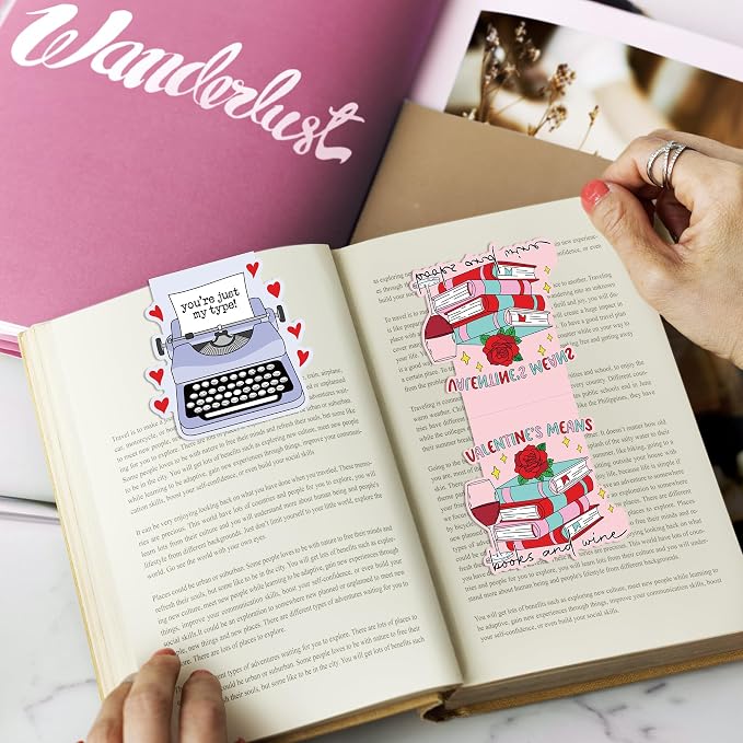 Valentines Day Magnetic Bookmarks, 10 Pcs Cute Pink Magnet Book Marks for Reading Women Book Lovers, Valentine Bookish Gifts for Her, Romantic Page Marker Clips for Journals Novels