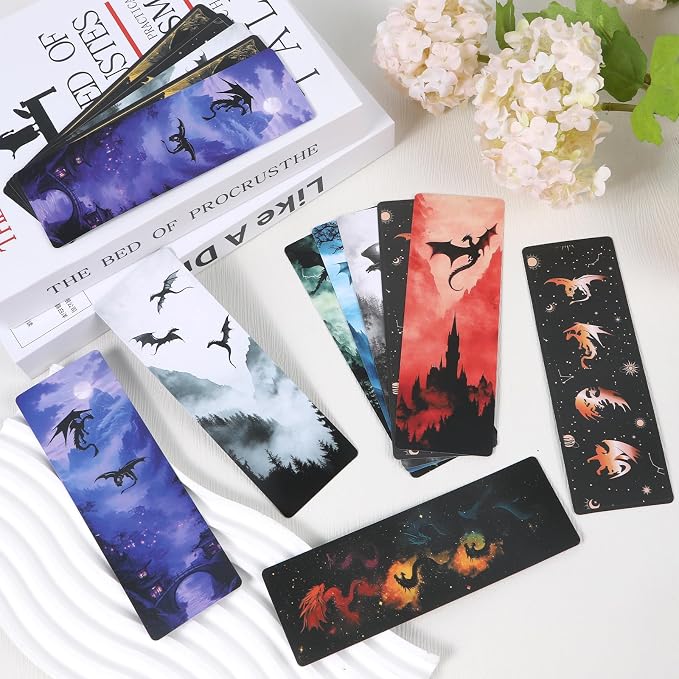 Dragon Bookmarks Gifts for Men - 100 Pcs Fantastic Bookmark Witchy Dragon Book Mark Cool Animal Page Marker Clip Gift for Book Lovers Reading Bookish Bookworm Office