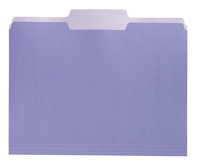 School Smart Colored File Folders Two-Tone, Letter Size, 1/3 Cut Tabs, Lavender, Pack of 100