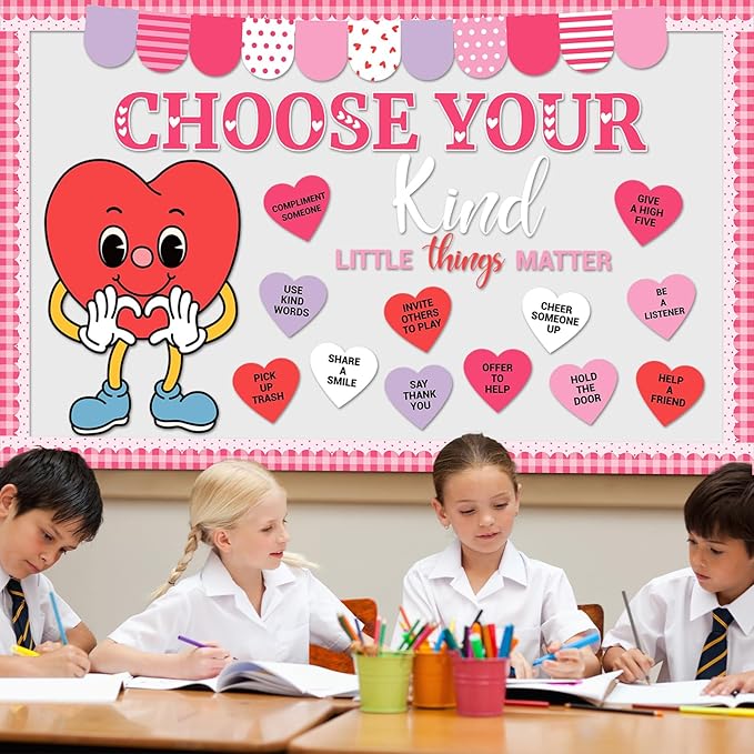 Valentine's Day Reading Bulletin Board Decoration Set Loving Heart Classroom Decorations Choose Your Kind with A Good Book Paper Cutouts for Valentines School Classroom Party Chalkboard Wall Decor