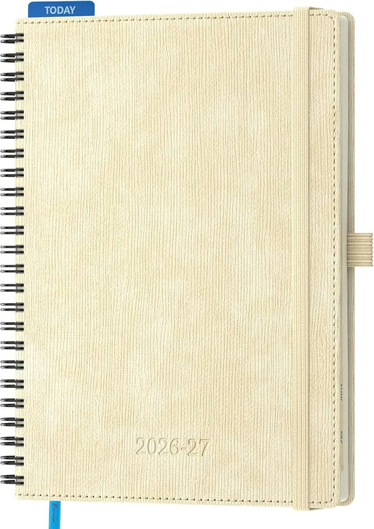 2026-2027 Planner, Daily Weekly Monthly Academic Planner, 18 Months Spiral Bound Agenda, 6.5"x 8.5", Vertical Layout, Calendar Planner, Vegan Leather Soft Cover,Beige